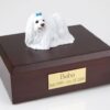 Maltese figurine cremation urn w/wood box