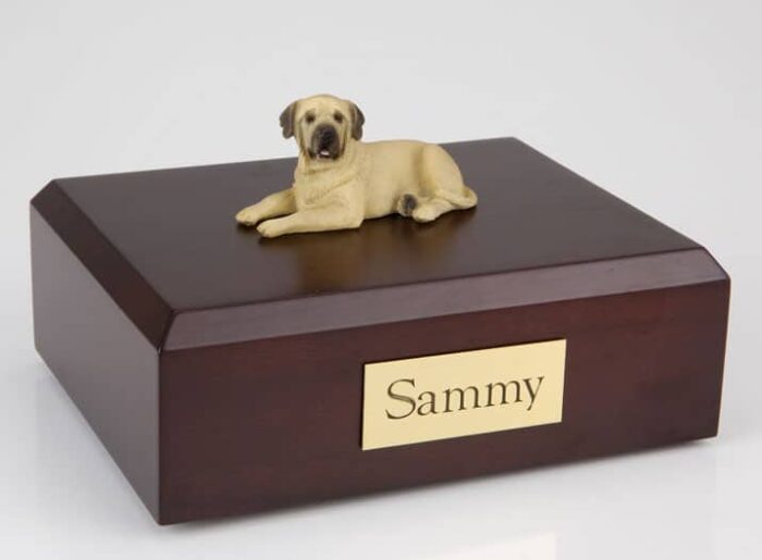 Mastiff figurine cremation urn w/wood box