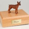 Miniature Pinscher figurine cremation urn w/wood box