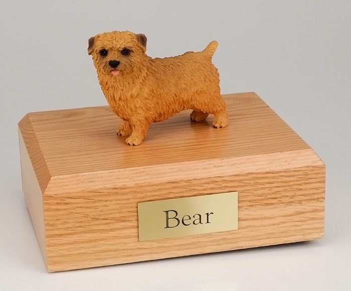 Norfolk Terrier figurine cremation urn w/wood box