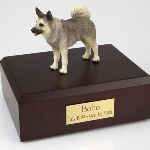 Norwegian Elkhound figurine cremation urn w/wood box