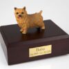 Norwich Terrier figurine cremation urn w/wood box