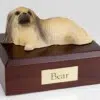 Pekingese figurine cremation urn w/wood box