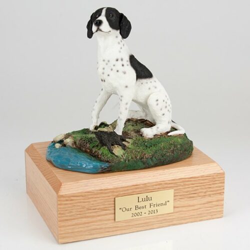 Pointer figurine cremation urn w/wood box