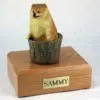 Pomeranian figurine cremation urn w/wood box