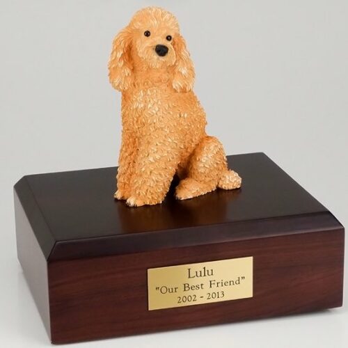 Poodle figurine cremation urn w/wood box