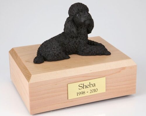 Poodle figurine cremation urn w/wood box