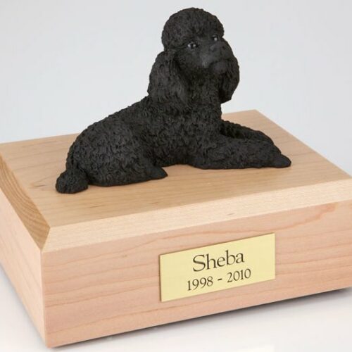 Poodle figurine cremation urn w/wood box