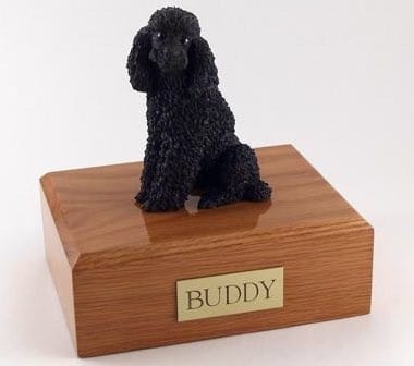 Poodle figurine cremation urn w/wood box