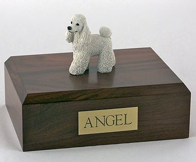 Poodle figurine cremation urn w/wood box