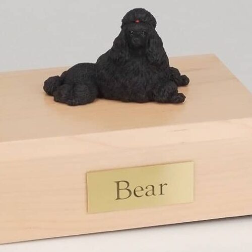 Poodle figurine cremation urn w/wood box