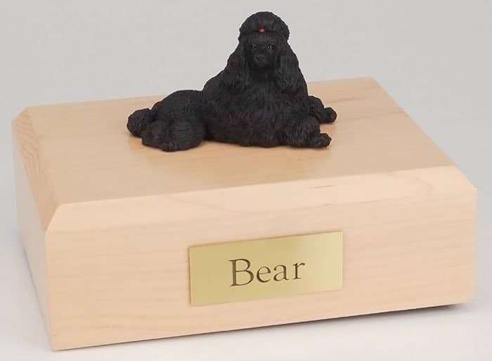 Poodle figurine cremation urn w/wood box