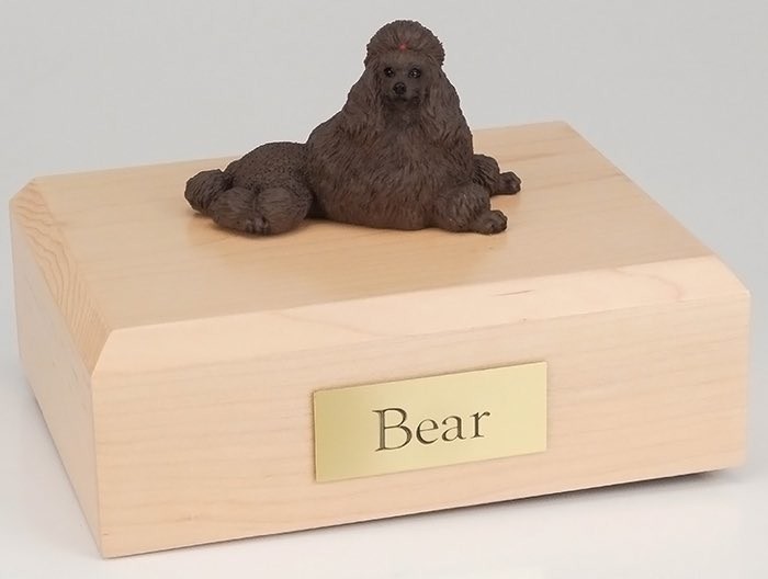 Poodle figurine cremation urn w/wood box