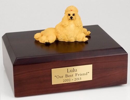 Poodle figurine cremation urn w/wood box