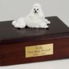 Poodle figurine cremation urn w/wood box