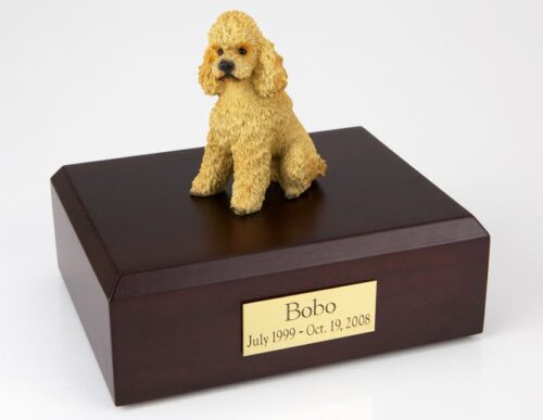 Poodle figurine cremation urn w/wood box