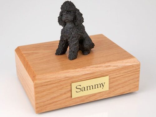 Poodle figurine cremation urn w/wood box