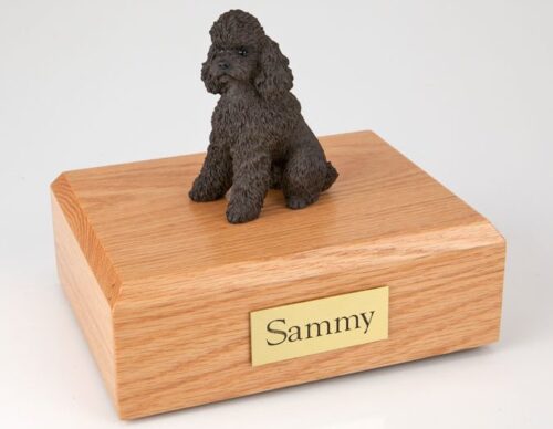 Poodle figurine cremation urn w/wood box