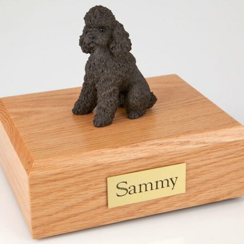 Poodle figurine cremation urn w/wood box