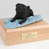 Black Pug figurine cremation urn w/wood box