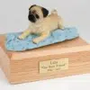 Fawn Pug figurine cremation urn w/wood box