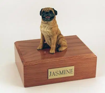 Pug figurine cremation urn w/wood box