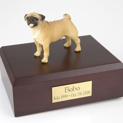 Pug figurine cremation urn w/wood box