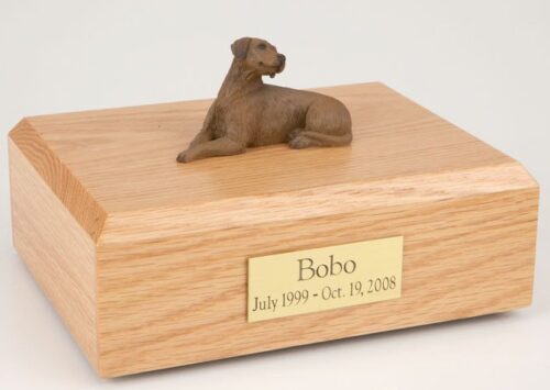 Rhodesian Ridgeback figurine cremation urn w/wood box