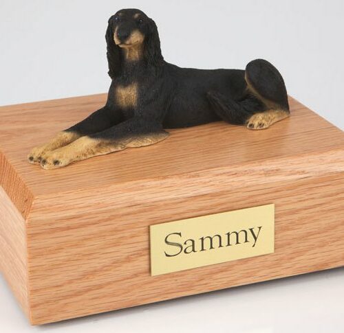 Saluki figurine cremation urn w/wood box