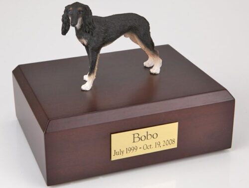 Saluki figurine cremation urn w/wood box