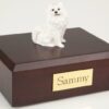 Samoyed figurine cremation urn w/wood box