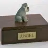 Schnauzer figurine cremation urn w/wood box