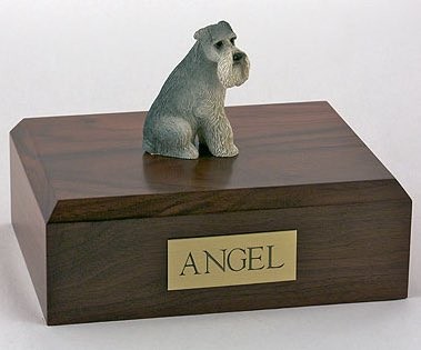 Schnauzer figurine cremation urn w/wood box