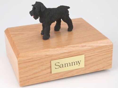 Schnauzer figurine cremation urn w/wood box