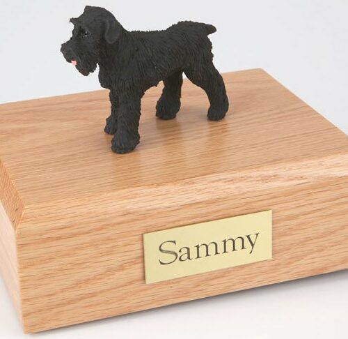 Schnauzer figurine cremation urn w/wood box