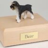 Schnauzer figurine cremation urn w/wood box