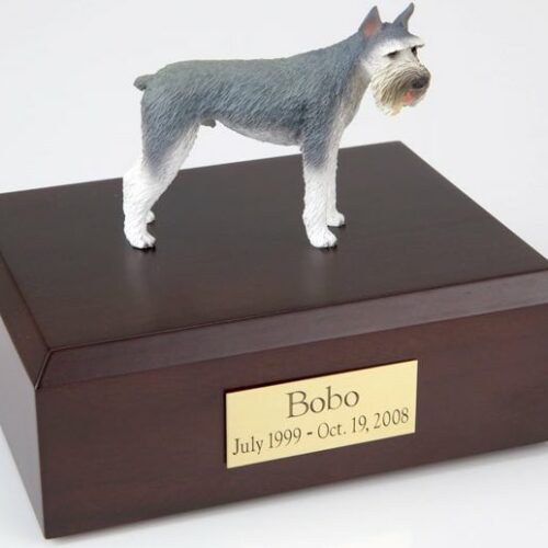 Giant Schnauzer figurine cremation urn w/wood box