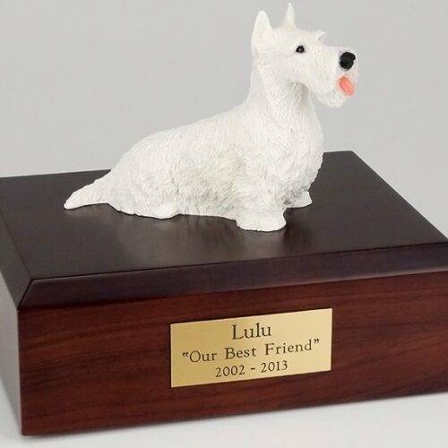 Scottish Terrier figurine cremation urn w/wood box