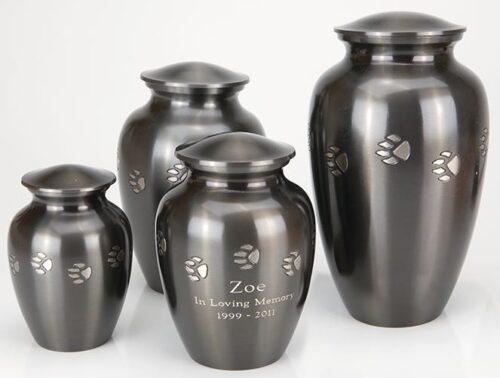Paw print metal memorial vase urn for pets, engravable