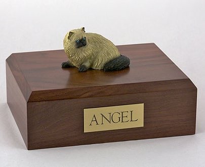 Himalayan cat figurine cremation urn w/wood box