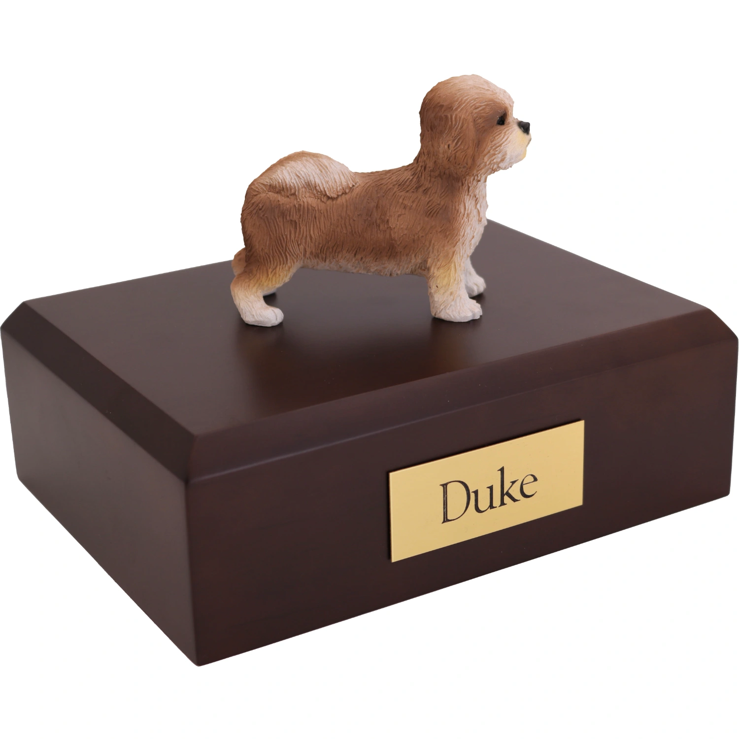 Memorial cremation walnut finish urn with Puppycut Shih Tzu dog figurine