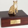 Brown Tabby cat figurine cremation urn w/wood box