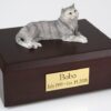 Gray Tabby cat figurine cremation urn w/wood box