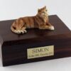 Orange Tabby cat figurine cremation urn w/wood box
