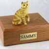 Orange Tabby cat figurine cremation urn w/wood box