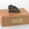 Black Persian cat figurine cremation urn w/wood box