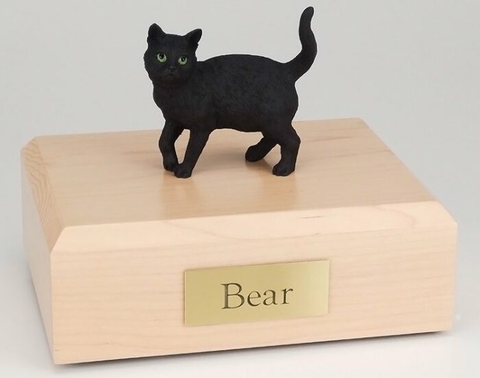 Black Cat figurine cremation urn w/wood box