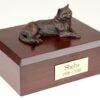 Bronze-look Tabby cat figurine cremation urn w/wood box