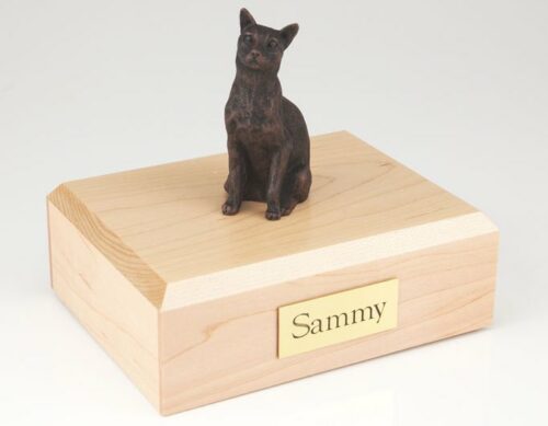 Bronze-look Siamese cat figurine cremation urn w/wood box
