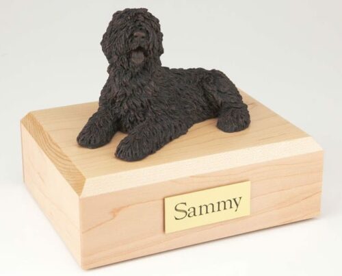 Bronze Look Sheepdog figurine cremation urn w/wood box